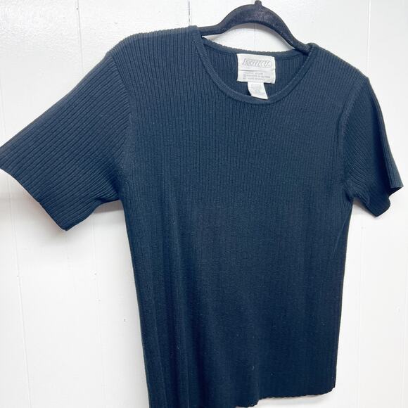 Side Effects Y2K 90s Vintage Ribbed Short Sleeve Black Womens Sweater Size Small - Picture 3 of 6